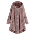 Miniatyrbilde 2 av 5: Vinterjakke for kvinner - varm, fluffy, med knapper, løs, hette, yttertøy 3XL A