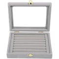 Miniatyrbillede 3 af 5: Velvet Glas Smykke Ring Display Stand Opbevaringsboks Ring Øreringe Smykkeskrin Ringholder Etui (grå)