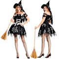 Miniatyrbillede 1 af 5: Halloween Sort Heksekostume Voksen Rollespil Kostume M
