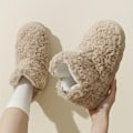 Miniatyrbild 1 av 6: Dam Fluffy Snow Boots, Solid Color Vinter Varma Slip On Slipper Boots, Inomhus & Utomhus Plysch Ankle Boots Khaki EU40 41