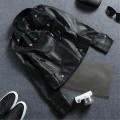 Miniatyrbild 4 av 5: Kvinnor PU Casual Biker Jacka Faux Läder Tunn Punk Mode Ytterkläder Svart 3XL