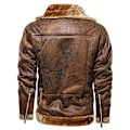 Miniatyrbillede 4 af 5: Herre Faux Læderjakke Sherpa Aviator Bomberjakke Brown XL
