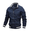 Miniatyrbillede 1 af 5: Chad Varsity Bomber Jakke Herre Casual Jakke Lynlås Letvægts Sportsjakke L Dark Blue