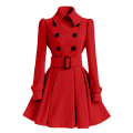 Miniatyrbild 1 av 5: Dam vinterrockar dubbelknäppt elegant vintage mode filt trenchcoat L Red