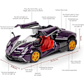 Pikkukuva 3 / 4: 1:24 Simulaatio Pagani Metalliseos Automalli Ääni- ja Valo Vetäytymistoiminnolla Urheiluauto Painevalettu Metalliseos Lelu Poikien Kokoelma Koristelahja