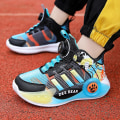 Miniatyrbilde 5 av 5: Basketballsko for gutter, høyt overdel, pustende sportsko, sklisikre, trendy sneakers 3F299 Blue EU 30