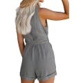 Miniatyrbild 2 av 5: Kvinnors V-hals Casual Kortärmad Linne Korta Rompers Jumpsuits Grey 5XL