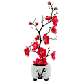 Miniatyrbild 1 av 5: Simulerade blommor, gröna växter, krukväxter, simulerade plommonblommor krukväxter, heminredning, festdekoration Rose red