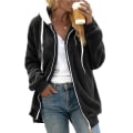 Miniatyrbillede 1 af 5: Fleecejakke til kvinder, Oversized hættejakke med lynlås til kvinder Black 4XL