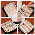 Miniatyrbillede 5 af 5: Bærbar Rejse Mini Smykkeskrin Læder Smykker Ring Organizer Etui Opbevarings Gaveæske Piger Kvinder (sort).
