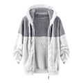Miniatyrbillede 1 af 5: Fleece Hættefrakke til Kvinder Langærmet Lynlås Lomme Hætte Holder Varmen i Det Kølige Vejr XL Gray