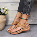 Miniatyrbild 5 av 5: Dam Solid Color Broderade Flip Flop Sandaler Strandtofflor 086 Brown EU 41