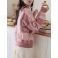 Miniatyrbillede 3 af 6: Blomstret patchwork-sweater til Valentinsdag, afslappet langærmet sweater, afslappede toppe til efterår og vinter, dametøj Pink