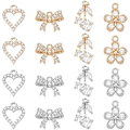 Miniatyrbillede 1 af 5: 16 stk. 4 Stilarter Cubic Zirconia Vedhæng Charms 18K Guldbelagt Hjerte Sløjfe Blomst Kirsebær Charms Krystal Rhinsten Messing Vedhæng til Smykkefremstilling
