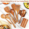 Miniatyrbild 5 av 7: 9-delars Träskedsset för Matlagning, Köksredskap i Teak med Hållare, Träslev och Non-Stick Träspatel