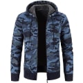 Miniatyrbild 4 av 5: Herr Casual Stickade Hoodies Med Fickor Dragkedja Långärmad Fleece Sweatshirt Vinter L Blue