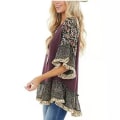 Miniatyrbillede 2 af 5: Dame Casual Leopard Blomsterprint T-shirts med Halvlange Ærmer Purple 2XL