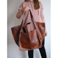 Miniatyrbild 3 av 4: Damstor Pu-läder Satchel Handväska Arbetsväska Axelväskor Handväska Mjuk Crossbody Överdimensionerad Väska Brown