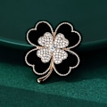 Miniatyrbillede 4 af 5: Broche Pins Heldige Firkløver Guldblad Rhinestone Krystal Valentinsblomst Reversbrocher Til Kvinder Piger Mode Smykker Gave