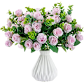 Miniatyrbillede 2 af 5: Kunstige blomster falsk silke rose til dekoration 33 hoveder blomstrende kunstig blomsterbuket med stilk til DIY vase hjem bryllupsfest 3 pak lilla