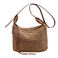 Miniatyrbild 1 av 5: halmväska strandväskor för kvinnor, sommar halm crossbody väska strandväska med dragkedja handgjord vävd axelväska med tofsar halmhandväskor brun