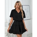 Miniatyrbillede 2 af 5: Dame V-hals Flæse Chiffon Kjole Black XL