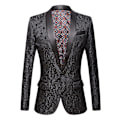Miniatyrbillede 1 af 5: Herre Blomstret Revers Blazer Jakkesæt Print Dinner Smokingjakke black xxl