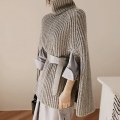 Miniatyrbild 3 av 5: Kvinnors Modekappa Toppar Med Hög Krage Basic Daglig Stickning Tröja Cape Stil L Camel