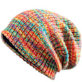 Miniatyrbillede 4 af 4: Sztxj Slouchy hue til kvinder - orange gul blandet farve strikket lang baggy slouch skull cap til vinter
