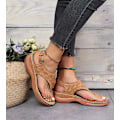 Miniatyrbild 4 av 5: Dam Solid Color Broderade Flip Flop Sandaler Strandtofflor 086 Brown EU 41