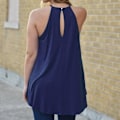 Miniatyrbilde 4 av 5: Tanktopp for kvinner, avslappet sommer grime spaghetti stropp blonde ermeløse topper NAVY S