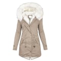 Miniatyrbillede 1 af 4: Fleecefrakke til kvinder Hætte Cardigan Casual Langærmet Varmt Overtøj Til Efterår Vinter Ny 4XL Khaki