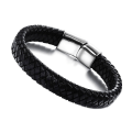 Miniatyrbillede 1 af 5: Punk armbånd til mænd læder flettet rustfrit stål magnetisk spænde vintage afslappet herre 20.5cm