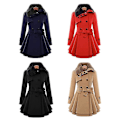 Miniatyrbillede 3 af 5: Dame Dobbeltradet Vinterjakke Vintage Mode Trenchcoat Ensfarvet 4XL Camel