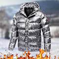 Miniatyrbild 2 av 5: Herr glänsande dunjacka avtagbar huva vinter tjock värme pufferjacka Silver 2XL