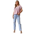 Miniatyrbillede 4 af 5: Dame Sommer Toppe Blonde Hæklet Kortærmet Skjorter Casual Bluser Pink M