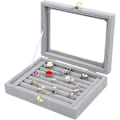 Miniatyrbillede 1 af 5: Velvet Glas Smykke Ring Display Stand Opbevaringsboks Ring Øreringe Smykkeskrin Ringholder Etui (grå)