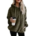 Miniatyrbillede 1 af 5: Blød Fuzzy Sweatshirt til Kvinder - Efterår & Vinter - Varmt Lynlås-Hoodie Trøje 4XL Army Green