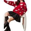Miniatyrbillede 1 af 5: Sweater med hjertemønster, afslappet langærmet sweater til efterår og vinter, dametøj XL