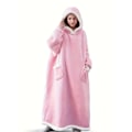 Miniatyrbillede 4 af 5: Casual loungewear-morgenkåbe i store størrelser, tyk Sherpa fleece varm ekstra lang oversized bærbar tæppe til damer med lommer (længde: 150 cm) Pink