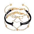 Miniatyrbillede 1 af 4: 3 stk./sæt Kvinder Udhulet Hjerte Sløjfe Perler Armbånd Justerbar Multilayer Metal Armring