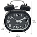 Miniatyrbild 4 av 5: Analog väckarklocka 3\" Twin Bell kvarts väckarklockor icke tickande tyst svepande sängklocka högt larm batteridriven med nattlampa, svart