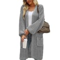 Miniatyrbillede 1 af 2: Casual strikket cardigan til damer med lange ærmer og åben front Grey 4XL