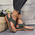 Miniatyrbild 5 av 5: Dam Solid Color Broderade Flip Flop Sandaler Strandtofflor 086 Green EU 41