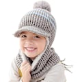 Miniatyrbild 1 av 5: Sztxj Vinter Varma Barn Stickade Fleece Mössa Hatt Med Visir Huva Öronlapp Mössor För Flickor Pojkar Ull Mohair Flerfärgad, Grå