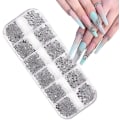 Miniatyrbild 1 av 5: 1700 st kristallklara nagelkristaller nagelkonst strass runda platta ädelstenar 3 storlekar med låda för nageldesign hantverk konst skor bröllop