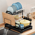 Miniatyrbild 3 av 5: 1pc Diskställ för köksbänk över diskho, större 2-vånings diskställ avloppssats med dubbelskikts skålställ