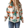 Miniatyrbillede 1 af 5: Fleecejakke til kvinder med western aztec-print, lange ærmer, trykknapper, shacket-jakker Green L