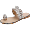 Miniatyrbilde 5 av 5: Sandaler for kvinner, flate, avslappede slippers med ringtå, strandsko Beige 39
