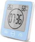 Badrumsklocka, vattentät touchkontroll, lcd, hygrometer termometer, nedräkningstimer, batteri (blå)